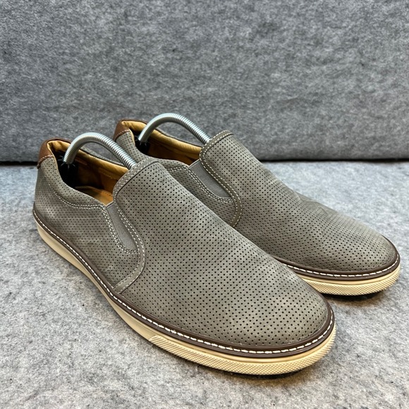 Johnston & Murphy Gray Perforated Leather Casual Slip-On Loafers Men's 11 - Picture 1 of 9